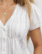 V-Neck Lace Trim Short Sleeve Top