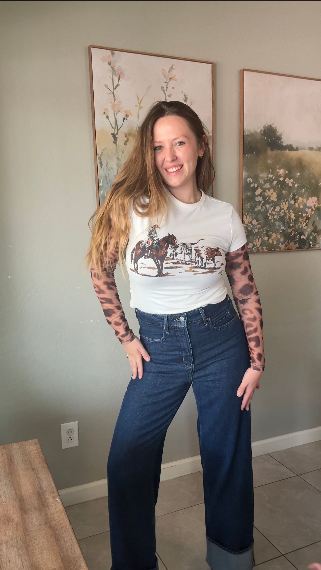 Leopard Print Long Sleeve Sheer Mesh Top
