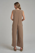 Buttoned Pin Stripe Knit Casual Jumpsuit