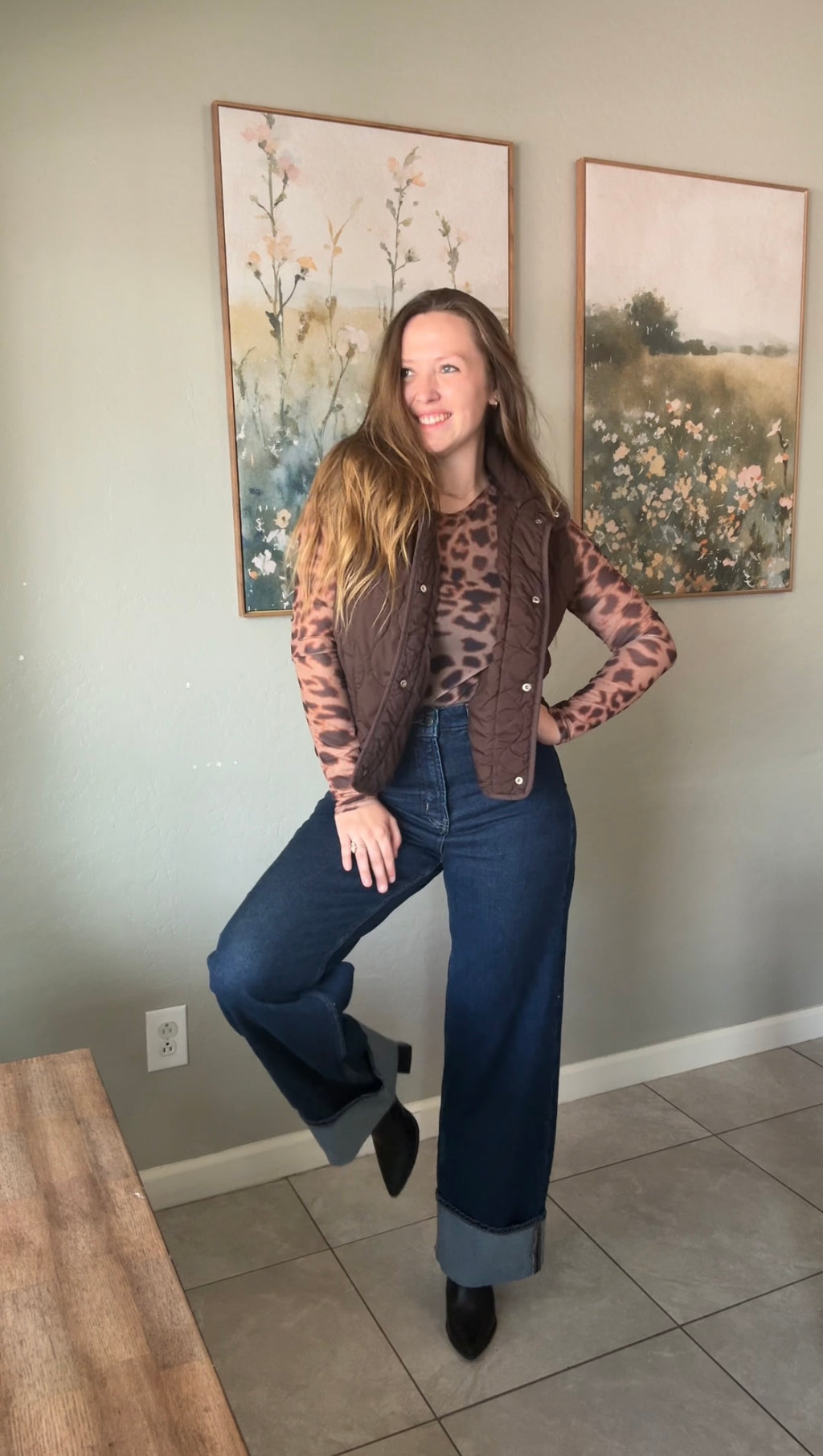 Leopard Print Long Sleeve Sheer Mesh Top