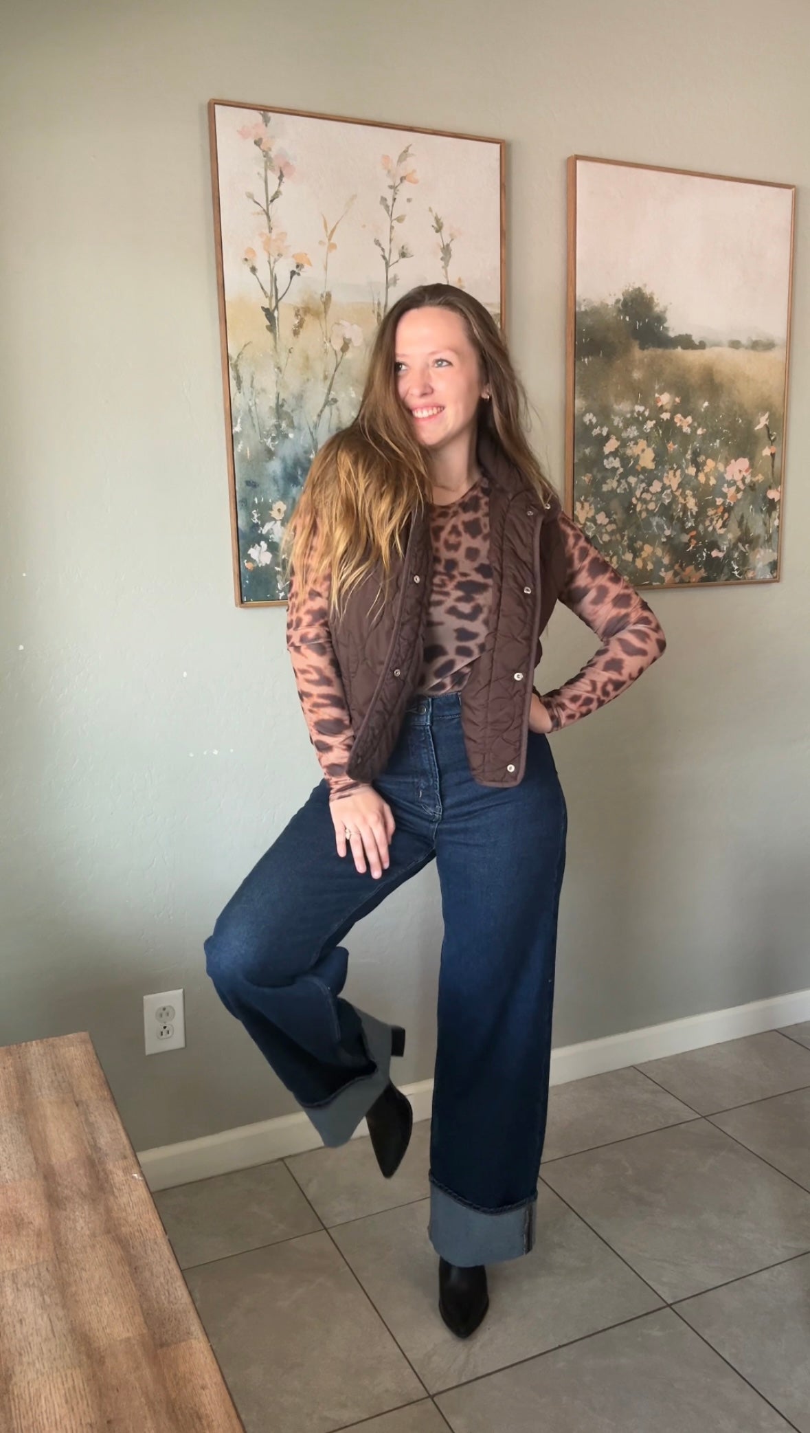 Leopard Print Long Sleeve Sheer Mesh Top