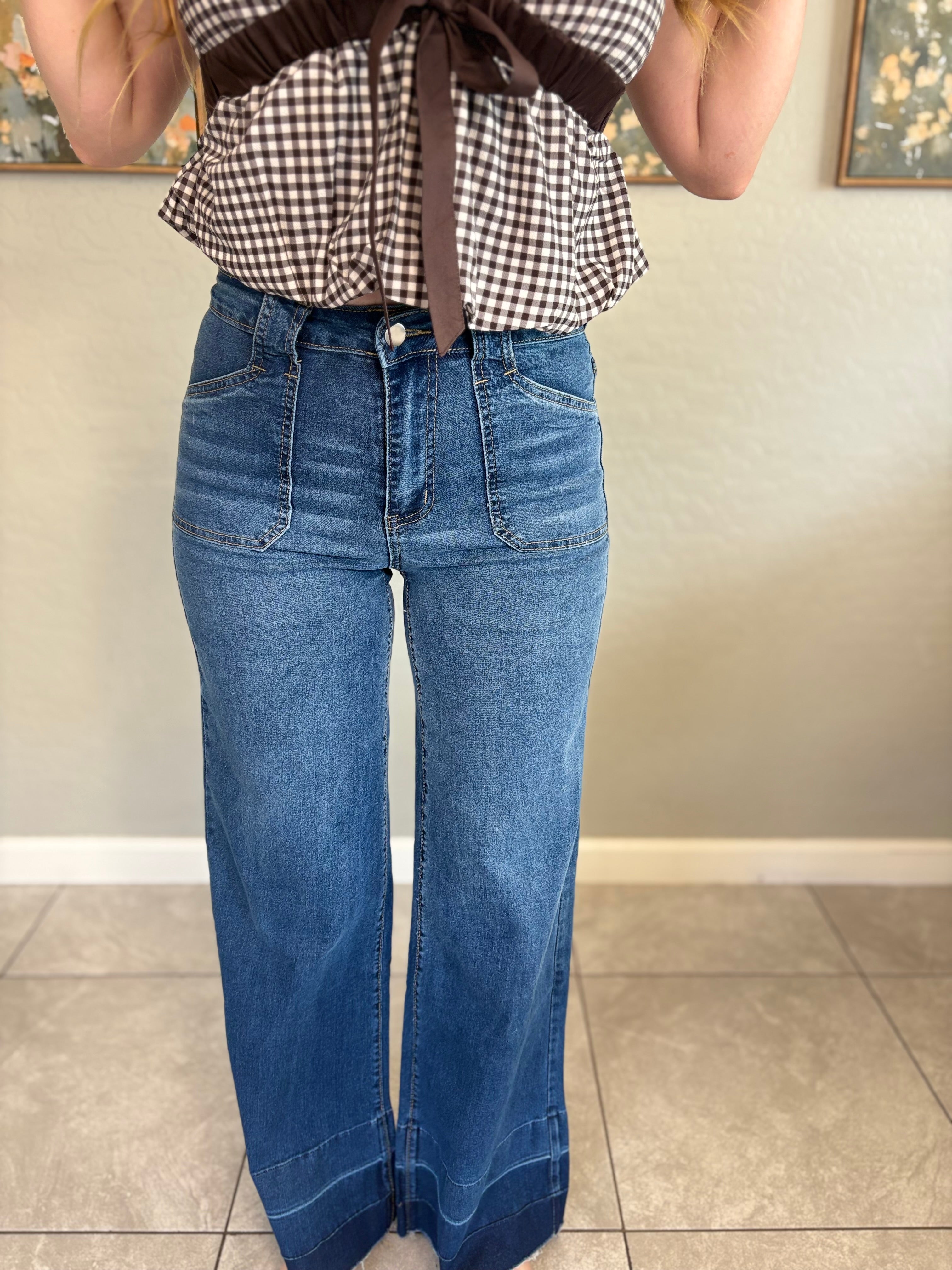 Vintage Washed High-Waist Wide Leg Jeans