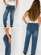 Barrel Style Distressed Drawstring Loose Fitted Jeans.