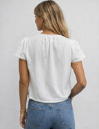 V-Neck Lace Trim Short Sleeve Top