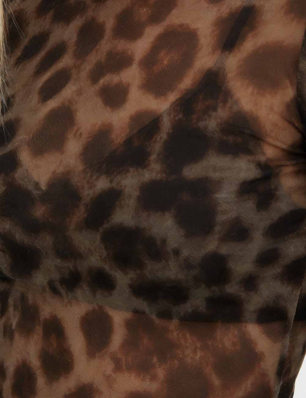 Leopard Print Long Sleeve Sheer Mesh Top