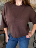 Chocolate Short Sleeve Pullover Knit Sweater.