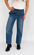 Barrel Style Distressed Drawstring Loose Fitted Jeans.