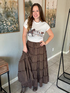 Mini Checkered Tiered Boho Western Maxi Skirt.