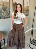 Mini Checkered Tiered Boho Western Maxi Skirt.