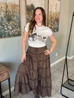 Mini Checkered Tiered Boho Western Maxi Skirt.
