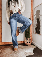 Turn-Up Hem Wide-Leg Front Seam Straight Jeans